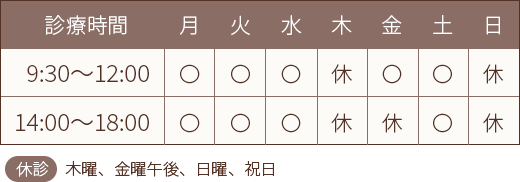 ひたちなか市の心療内科・精神科 ひたちなかメンタルクリニックの診療時間は(月・火・水・土)9：30～12：00　14：00～18：00(金曜)9：30～12：00 休診：木曜、金曜午後、日・祝